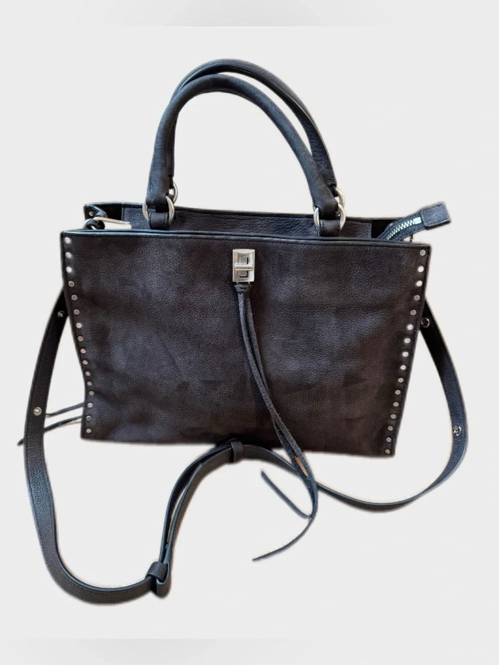 Rebecca Minkoff Darren Stud Suede Satchel Crossbody Bag Black